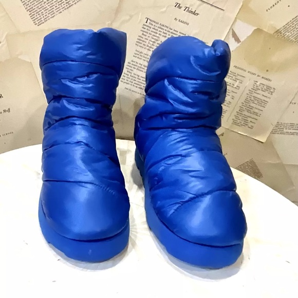 Anthropologie Piumestudio Luna Pillow Boot Cobalt Blue Nylon Pull On - Picture 7 of 8